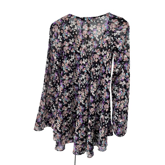 For Love & Lemons Day Tripper Dress Tunic Floral Blouse Black Hippy Boho Sz XS - Picture 6 of 7